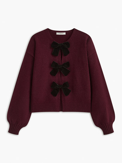 Velvet-Bow Lantern Sleeve Kazak