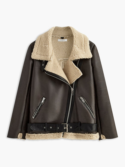 Zipper Belted Soft Fleece Ceket