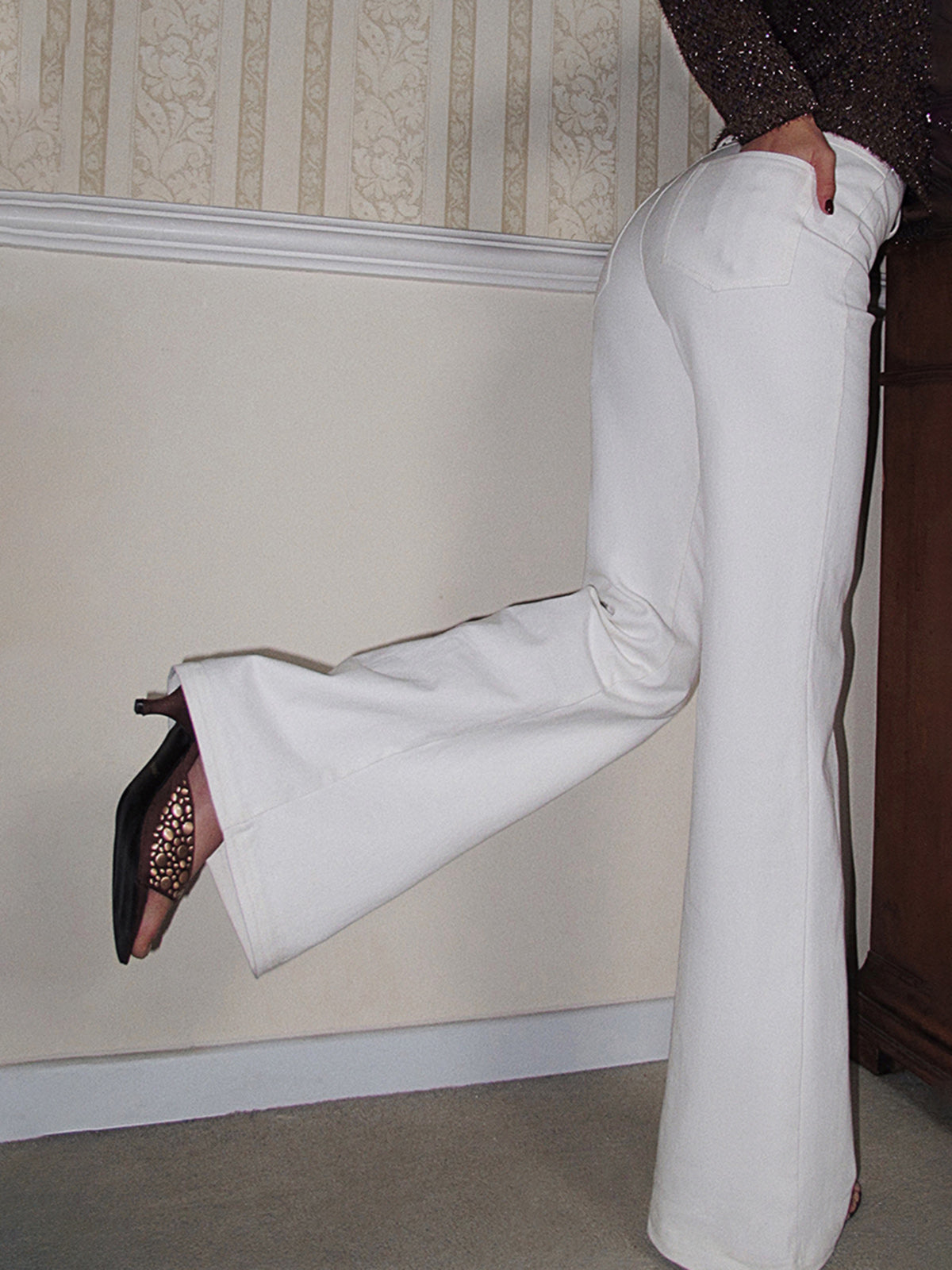Cotton High-Waist Bootcut Pantolon