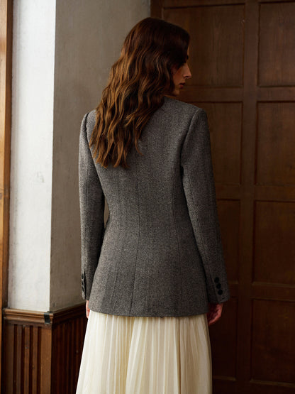 Wool-Blend Polka Dot Slim Blazer Ceket
