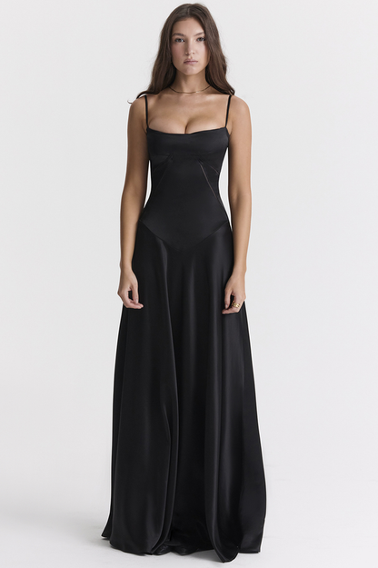 Anabella Black Lace Up Maxi Elbise