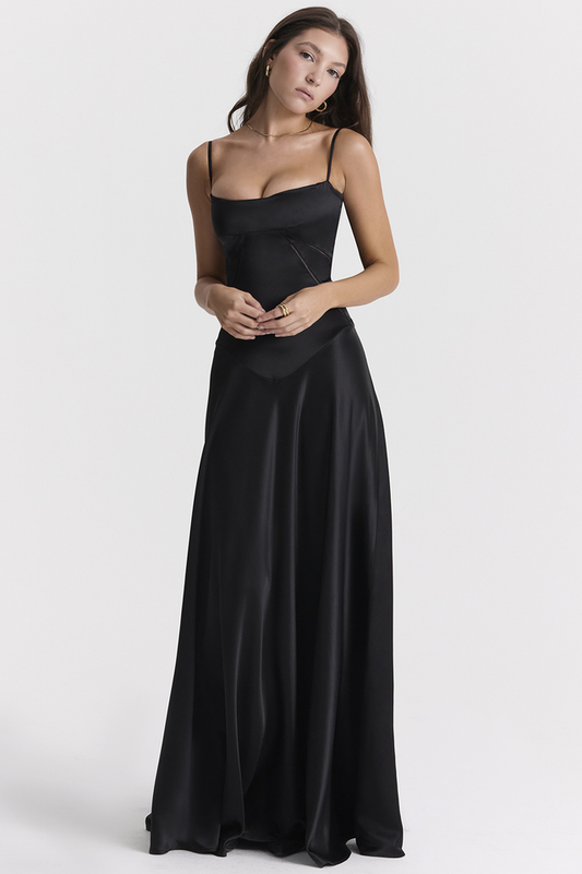 Anabella Black Lace Up Maxi Elbise