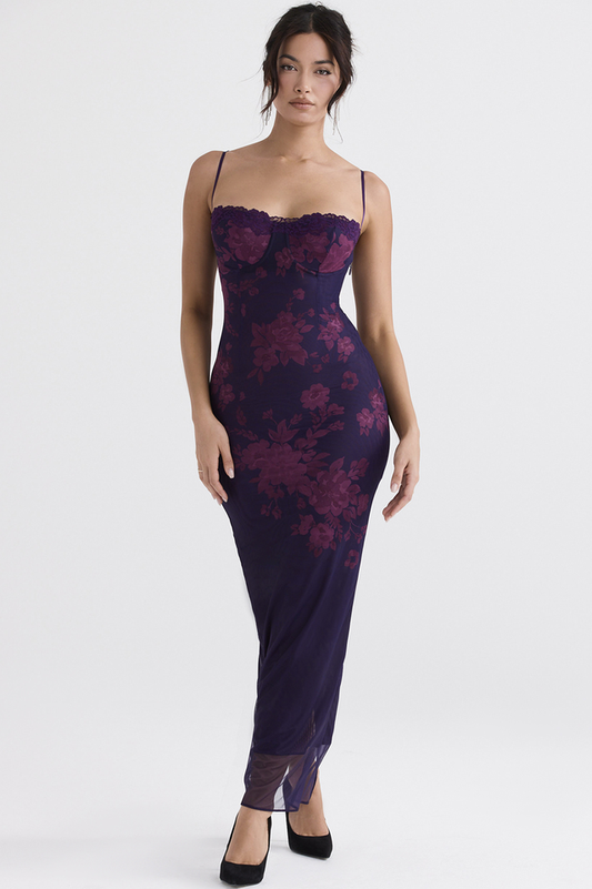 Aiza Purple Floral Elbise