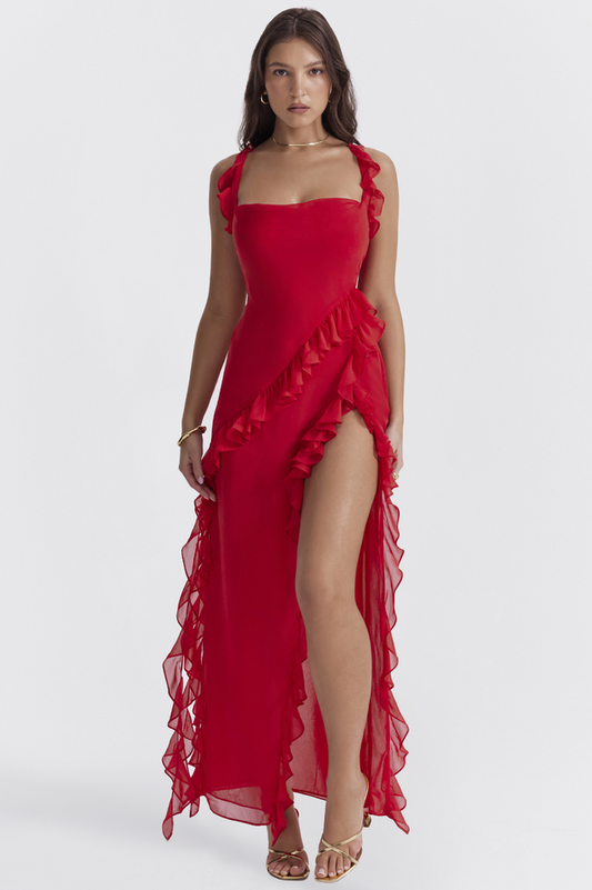 Ariel Cherry Pleated Maxi Elbise