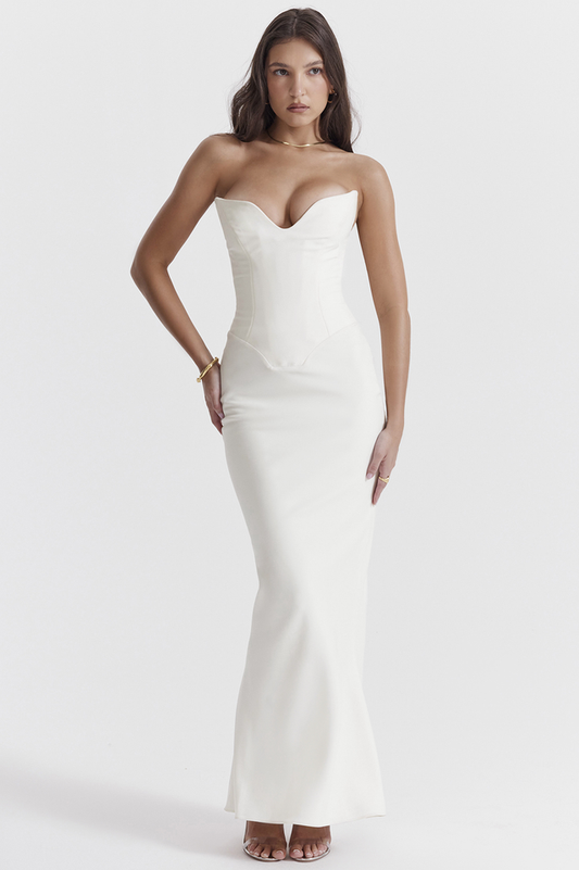 Tamara Ivory Strapless Corset Elbise