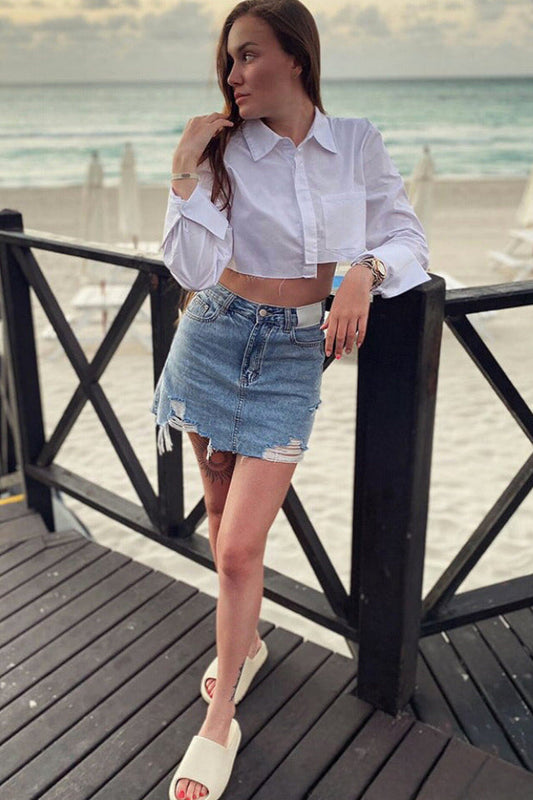 Asymmetrical Cotton Crop Gömlek